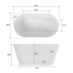 Vanity Art 54" x 30" Acrylic Flatbottom Freestanding Non Slip Soaking Bathtub Domme - VA6815-NXSW