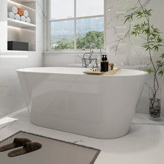 Vanity Art 59 Inch Non-Slip Acrylic Freestanding Soaking Tub | Contemporary Design with Overflow and Pop-up Drain, UPC Certified - VA6815