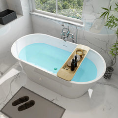 Vanity Art 59 Inch Non-Slip Acrylic Freestanding Soaking Tub | Contemporary Design with Overflow and Pop-up Drain, UPC Certified - VA6815