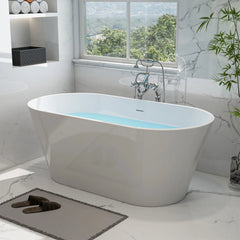 Vanity Art 59 Inch Non-Slip Acrylic Freestanding Soaking Tub | Contemporary Design with Overflow and Pop-up Drain, UPC Certified - VA6815