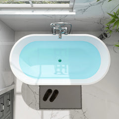 Vanity Art 59 Inch Non-Slip Acrylic Freestanding Soaking Tub | Contemporary Design with Overflow and Pop-up Drain, UPC Certified - VA6815