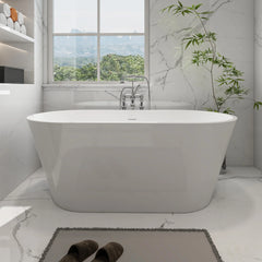 Vanity Art 59 Inch Non-Slip Acrylic Freestanding Soaking Tub | Contemporary Design with Overflow and Pop-up Drain, UPC Certified - VA6815