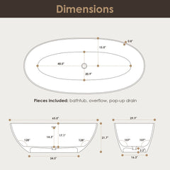 Altair Euston 65" x 30" Solid Surface Soaking Bathtub with Integrated Overflow - 53165-BAT