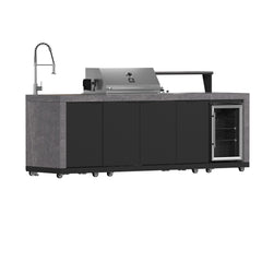 Forno Rimini Outdoor Kitchen 30" BBQ 62,600 BTU, 3 Burners with Sear & Rotisserie, 2.4 cu.ft. Beverage Center, Stainless Steel Sink, Black Cabinets & Gray Sintered Stone Countertop - FODKT2544BLK
