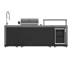 Forno Rimini Outdoor Kitchen 30" BBQ 62,600 BTU, 3 Burners with Sear & Rotisserie, 2.4 cu.ft. Beverage Center, Stainless Steel Sink, Black Cabinets & Gray Sintered Stone Countertop - FODKT2544BLK