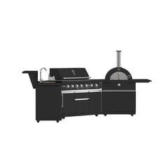 Forno All'Aperto 87,600 BTU BBQ with 4 Stainless-Steel Burners with Infrared Burners & Side Burner, Sink Module with Black Sintered Stone Countertops, Gaz Pizza Oven, Bar & Beverage Center - FODKT2551BLK