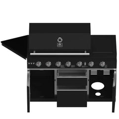 Forno All'Aperto 87,600 BTU BBQ with 4 Stainless-Steel Burners with Infrared Burners & Side Burner, Sink Module with Black Sintered Stone Countertops, Gaz Pizza Oven, Bar & Beverage Center - FODKT2551BLK