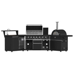 Forno All'Aperto 87,600 BTU BBQ with 4 Stainless-Steel Burners with Infrared Burners & Side Burner, Sink Module with Black Sintered Stone Countertops, Gaz Pizza Oven, Bar & Beverage Center - FODKT2551BLK