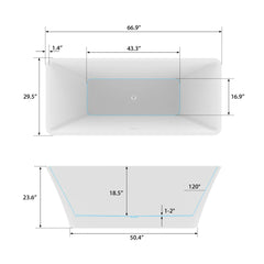 Vanity Art 67"  Acrylic Flatbottom Freestanding Soaking Bathtub in White/Polished Chrome - VA6820