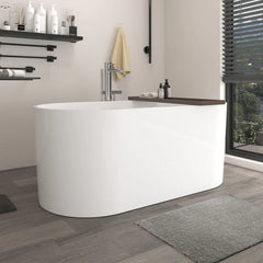 Vanity Art 67" x 32" Freestanding Oval Soaking Stone Resin Bathtub with Overflow and Pop Up Drain - VA6920
