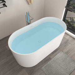 Vanity Art 67" x 32" Freestanding Oval Soaking Stone Resin Bathtub with Overflow and Pop Up Drain - VA6920