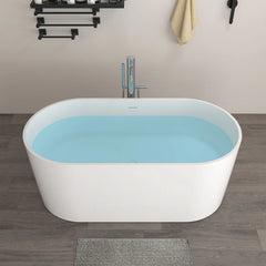 Vanity Art 67" x 32" Freestanding Oval Soaking Stone Resin Bathtub with Overflow and Pop Up Drain - VA6920