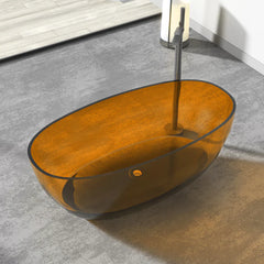 Vanity Art Freestanding Oval Soaking Stone Resin Bathtub with Pop Up Drain - VA6921-PR