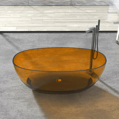 Vanity Art Freestanding Oval Soaking Stone Resin Bathtub with Pop Up Drain - VA6921-PR