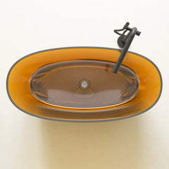 Vanity Art Freestanding Oval Soaking Stone Resin Bathtub with Pop Up Drain - VA6921-PR