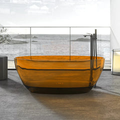 Vanity Art Freestanding Oval Soaking Stone Resin Bathtub with Pop Up Drain - VA6921-PR