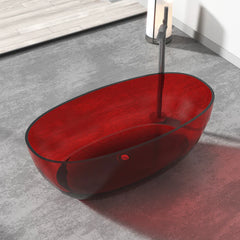 Vanity Art Freestanding Oval Soaking Stone Resin Bathtub with Pop Up Drain - VA6921-PR