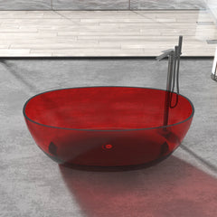 Vanity Art Freestanding Oval Soaking Stone Resin Bathtub with Pop Up Drain - VA6921-PR