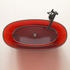 Vanity Art Freestanding Oval Soaking Stone Resin Bathtub with Pop Up Drain - VA6921-PR