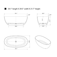 Vanity Art Freestanding Oval Soaking Stone Resin Bathtub with Pop Up Drain - VA6921-PR