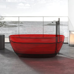 Vanity Art Freestanding Oval Soaking Stone Resin Bathtub with Pop Up Drain - VA6921-PR