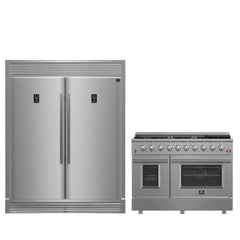 FORNO Premium 2-Piece Kitchen Bundle Galiano 48" Stainless Steel Gas Range & Rizzuto 60" Dual Combo Convertible Refrigerator - FBDL-018-01CAUS