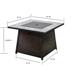 Deko Living 35-Inch Square Outdoor Propane Gas Fire Pit Table – 50,000 BTU Outdoor Gas Firepit Table with Hidden Propane Tank Storage, Lava Rock Filler & Cover Lid - COB10001