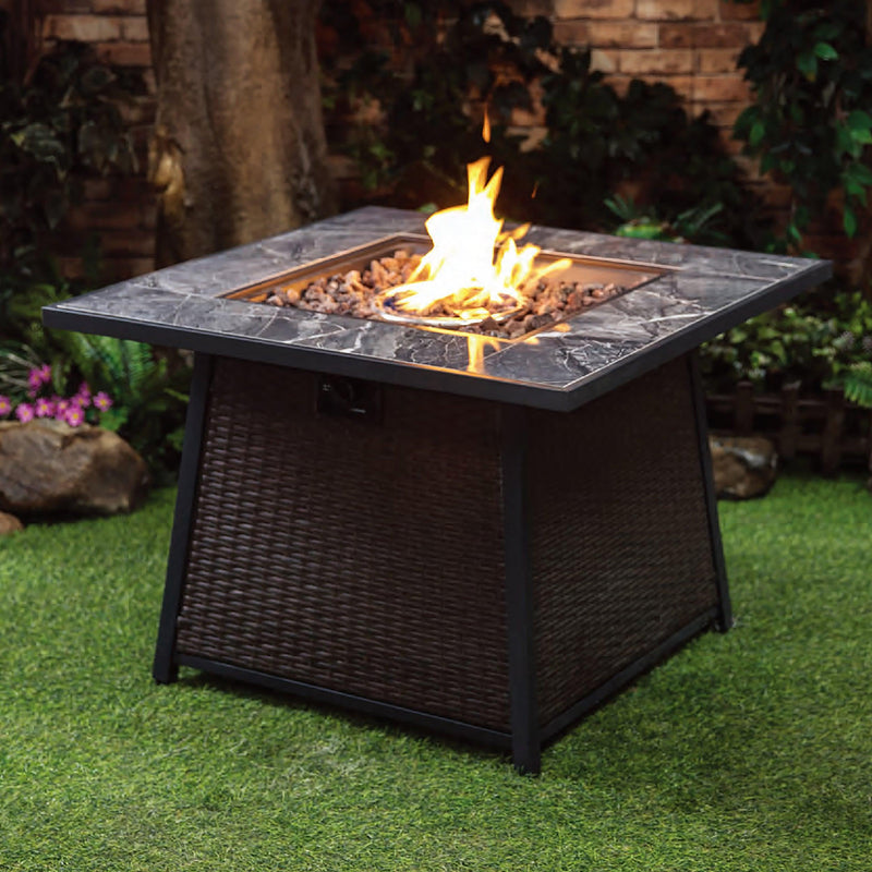 Deko Living 35-Inch Square Outdoor Propane Gas Fire Pit Table – 50,000 BTU Outdoor Gas Firepit Table with Hidden Propane Tank Storage, Lava Rock Filler & Cover Lid - COB10001 - The Home Selection