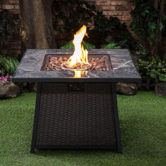 Deko Living 35-Inch Square Outdoor Propane Gas Fire Pit Table – 50,000 BTU Outdoor Gas Firepit Table with Hidden Propane Tank Storage, Lava Rock Filler & Cover Lid - COB10001