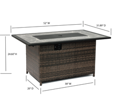 Deko Living 52-Inch Rectangular Outdoor Propane Gas Fire Pit Table – 50,000 BTU Wicker Gas Outdoor Firepit with Hidden Propane Tank Storage & Lava Rock Filler - COB10002