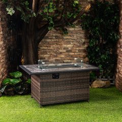 Deko Living 52-Inch Rectangular Outdoor Propane Gas Fire Pit Table – 50,000 BTU Wicker Gas Outdoor Firepit with Hidden Propane Tank Storage & Lava Rock Filler - COB10002