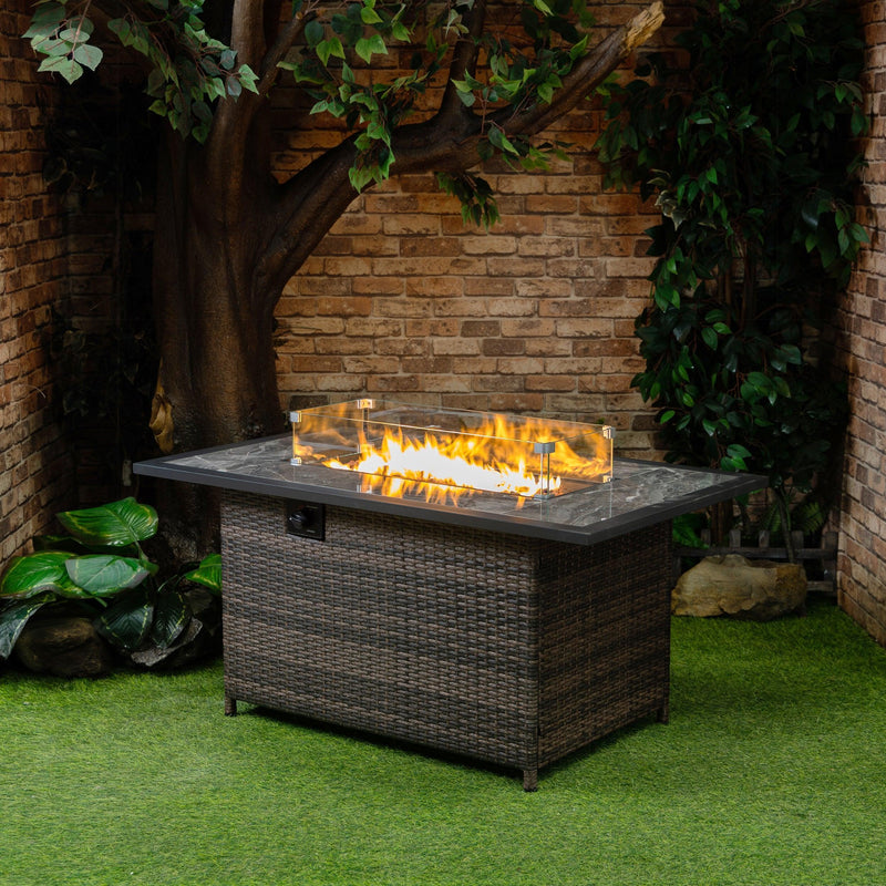 Deko Living 52-Inch Rectangular Outdoor Propane Gas Fire Pit Table – 50,000 BTU Wicker Gas Outdoor Firepit with Hidden Propane Tank Storage & Lava Rock Filler - COB10002 - The Home Selection