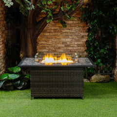 Deko Living 52-Inch Rectangular Outdoor Propane Gas Fire Pit Table – 50,000 BTU Wicker Gas Outdoor Firepit with Hidden Propane Tank Storage & Lava Rock Filler - COB10002