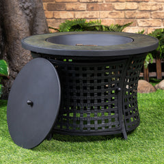 Deko Living Round Outdoor Propane Gas Fire Pit Table – 8,000 BTU Outdoor Fire Pit with Lava Rock Filler & Adjustable Flame Control - COB10009