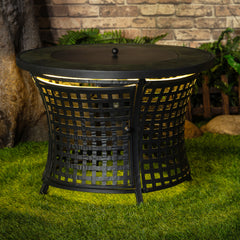 Deko Living Round Outdoor Propane Gas Fire Pit Table – 8,000 BTU Outdoor Fire Pit with Lava Rock Filler & Adjustable Flame Control - COB10009