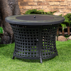 Deko Living Round Outdoor Propane Gas Fire Pit Table – 8,000 BTU Outdoor Fire Pit with Lava Rock Filler & Adjustable Flame Control - COB10009