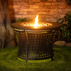 Deko Living Round Outdoor Propane Gas Fire Pit Table – 8,000 BTU Outdoor Fire Pit with Lava Rock Filler & Adjustable Flame Control - COB10009