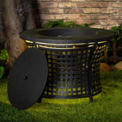 Deko Living Round Outdoor Propane Gas Fire Pit Table – 8,000 BTU Outdoor Fire Pit with Lava Rock Filler & Adjustable Flame Control - COB10009