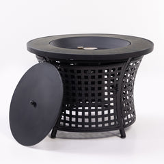 Deko Living Round Outdoor Propane Gas Fire Pit Table – 8,000 BTU Outdoor Fire Pit with Lava Rock Filler & Adjustable Flame Control - COB10009
