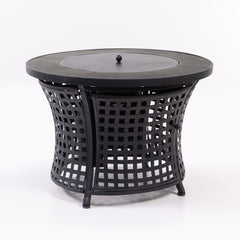 Deko Living Round Outdoor Propane Gas Fire Pit Table – 8,000 BTU Outdoor Fire Pit with Lava Rock Filler & Adjustable Flame Control - COB10009