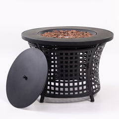 Deko Living Round Outdoor Propane Gas Fire Pit Table – 8,000 BTU Outdoor Fire Pit with Lava Rock Filler & Adjustable Flame Control - COB10009
