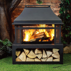 Deko Living 40-Inch Metal Wood Burner Fireplace – Outdoor Wood Burning Fire Pit with Grill, Log Grate & PVC Cover - COB10501 - The Home Selection