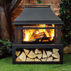Deko Living 40-Inch Metal Wood Burner Fireplace – Outdoor Wood Burning Fire Pit with Grill, Log Grate & PVC Cover - COB10501