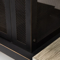 Deko Living Rimasco 80″ Metal Wood Burner Fireplace with Side Storage Tables - COB10504