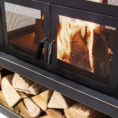 Deko Living Rimasco 80″ Metal Wood Burner Fireplace with Side Storage Tables - COB10504