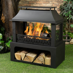 Deko Living Outdoor Metal Fireplace with Log Storage - COB10511