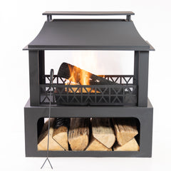 Deko Living Outdoor Metal Fireplace with Log Storage - COB10511