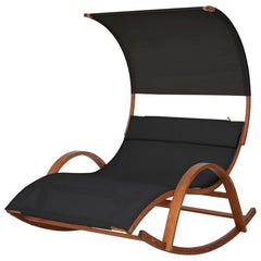 Deko Living Outdoor Wooden Frame Lounge Daybed with Black Upholstery & Canopy - COP20205BLK