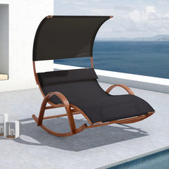 Deko Living Outdoor Wooden Frame Lounge Daybed with Black Upholstery & Canopy - COP20205BLK