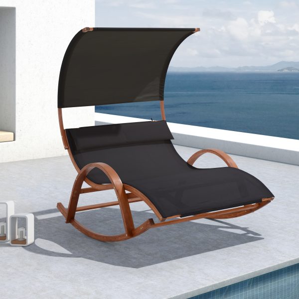 Deko Living Outdoor Wooden Frame Lounge Daybed with Black Upholstery & Canopy - COP20205BLK